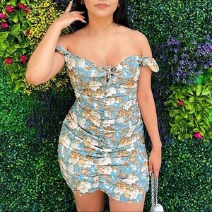 Lace Up Floral Dress- SHEIN